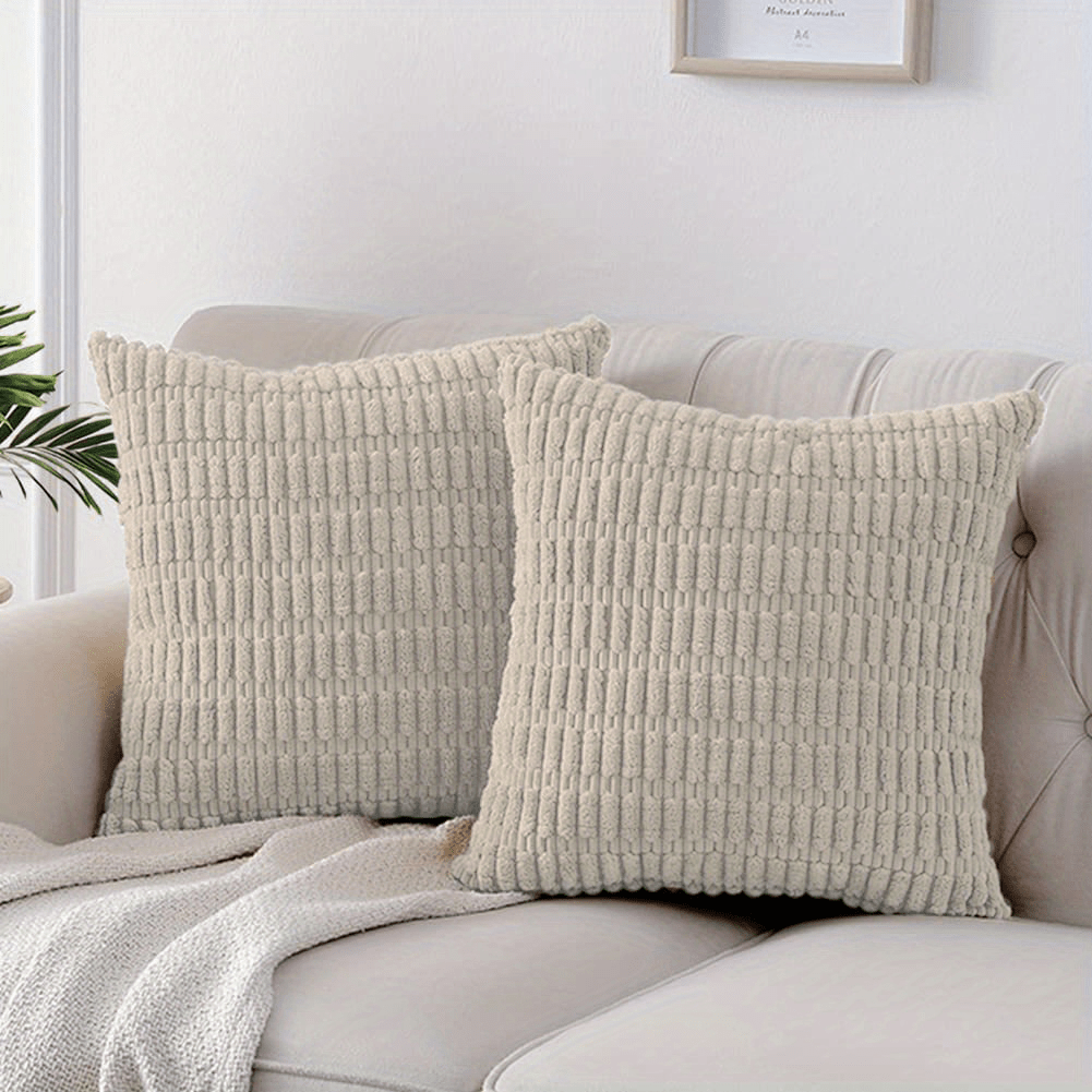 2 Corduroy Decorative Throw Pillow Covers, Soft Boho Striped design for modern farmhouse home decor, suitable for sofa, living room, couch, and bed. Pillow cores not included.