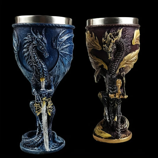 Medieval Flame Dragon Wine Cup, 7oz Stainless Steel, Gothic Novelty Gift with Vintage Flying Dragon Design, Hand wash only, Perfect for Family and Parties.