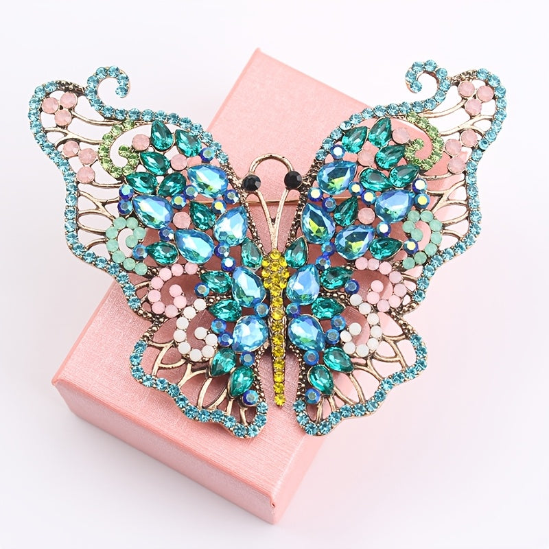 Luxurious Rhinestone Butterfly Brooch Pin adorned with Colorful Crystals, Elegant Fashion Accessory for Women.