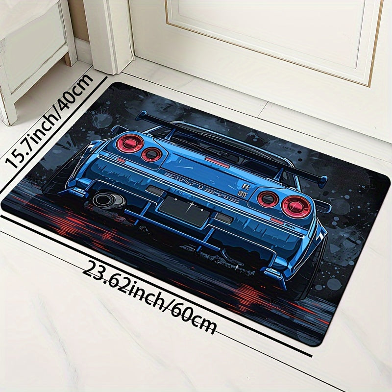 Stylish Sports Car Design Doormat, Made with 8mm Thick Soft Polyester Material, Easy to Clean in the Washing Machine, Rectangular Indoor Rug Perfect for Living Room, Bedroom, Kitchen, Entryway - Features Non-Slip Backing for Safety and a Decorative Touch