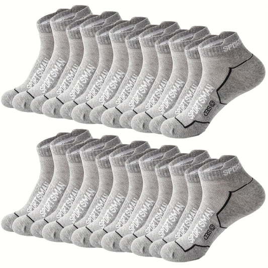 12 pairs of men's athletic crew socks made from a knit polyester spandex blend with breathable mesh, sweat-wicking technology, machine washable, featuring an alphabet pattern, perfect for