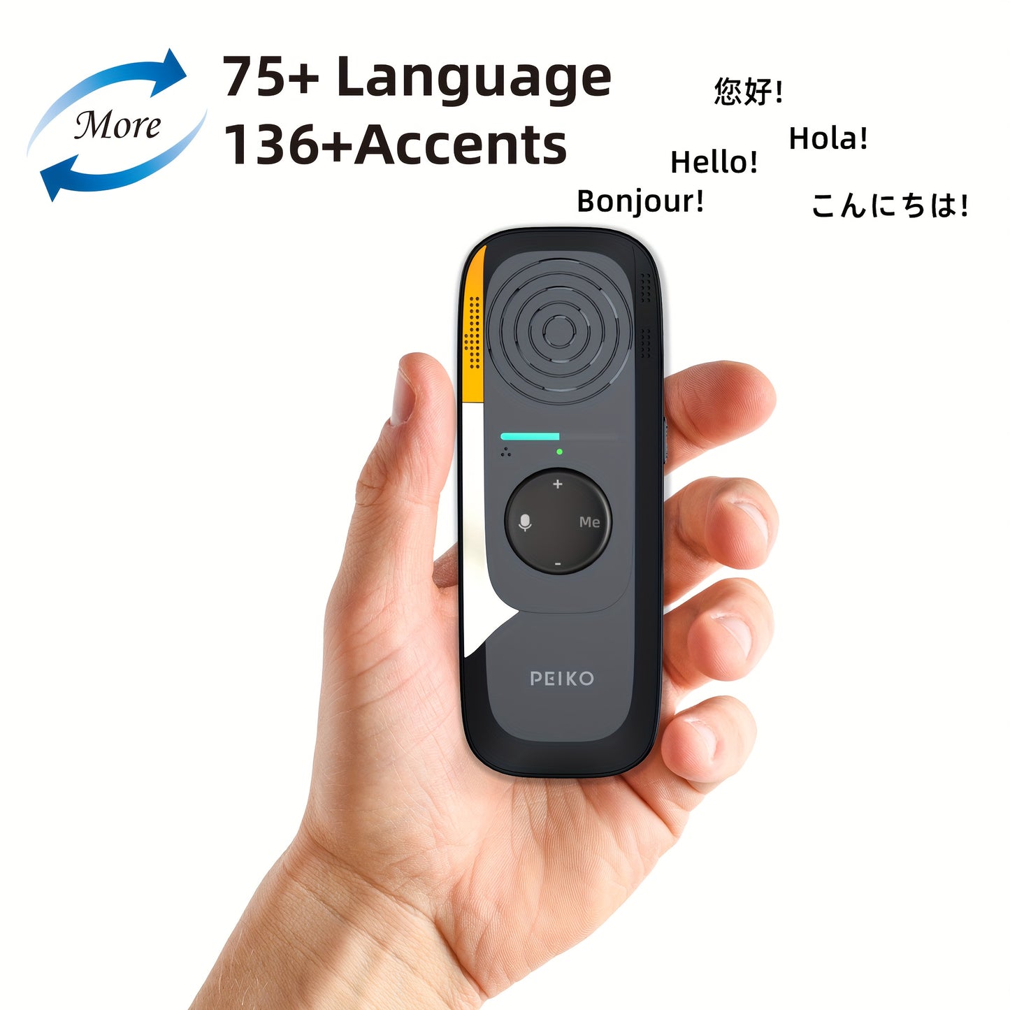 Peiko TR-BOX01 Portable Language Translator Device offers 75+ languages, high accuracy, two-way instant voice translation, and wireless connectivity. It includes 136 accents for travel