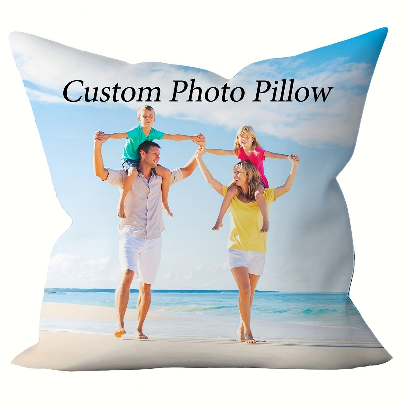 Customize your living space with a personalized photo pillowcase made from soft polyester knit fabric. Perfect for a sofa, bed, car, tea room, bedroom, or living room decor, this pillowcase can be printed with a single or multiple images for a special