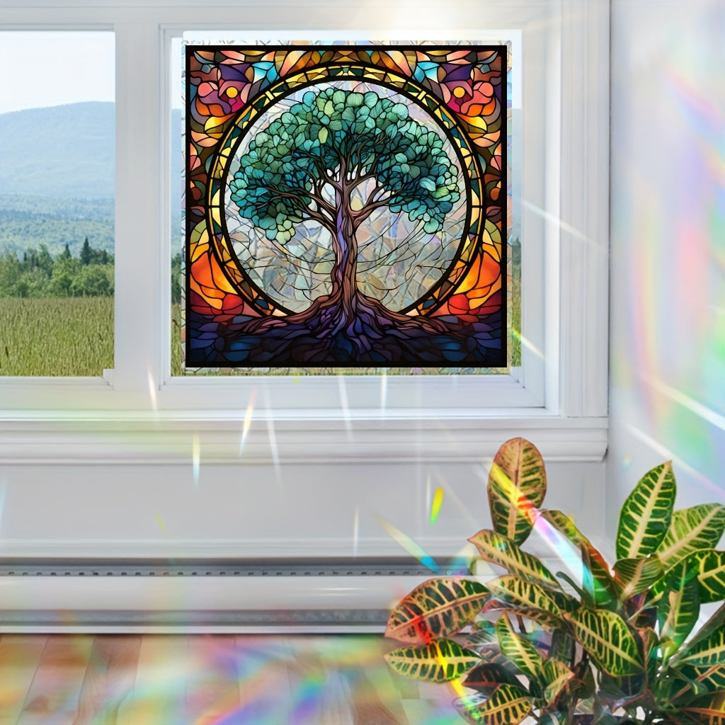 Sunburst Electrostatic Window Cling Tree of Life - Reusable, Washable PVC Decal for Glass in Living Room & Bedroom