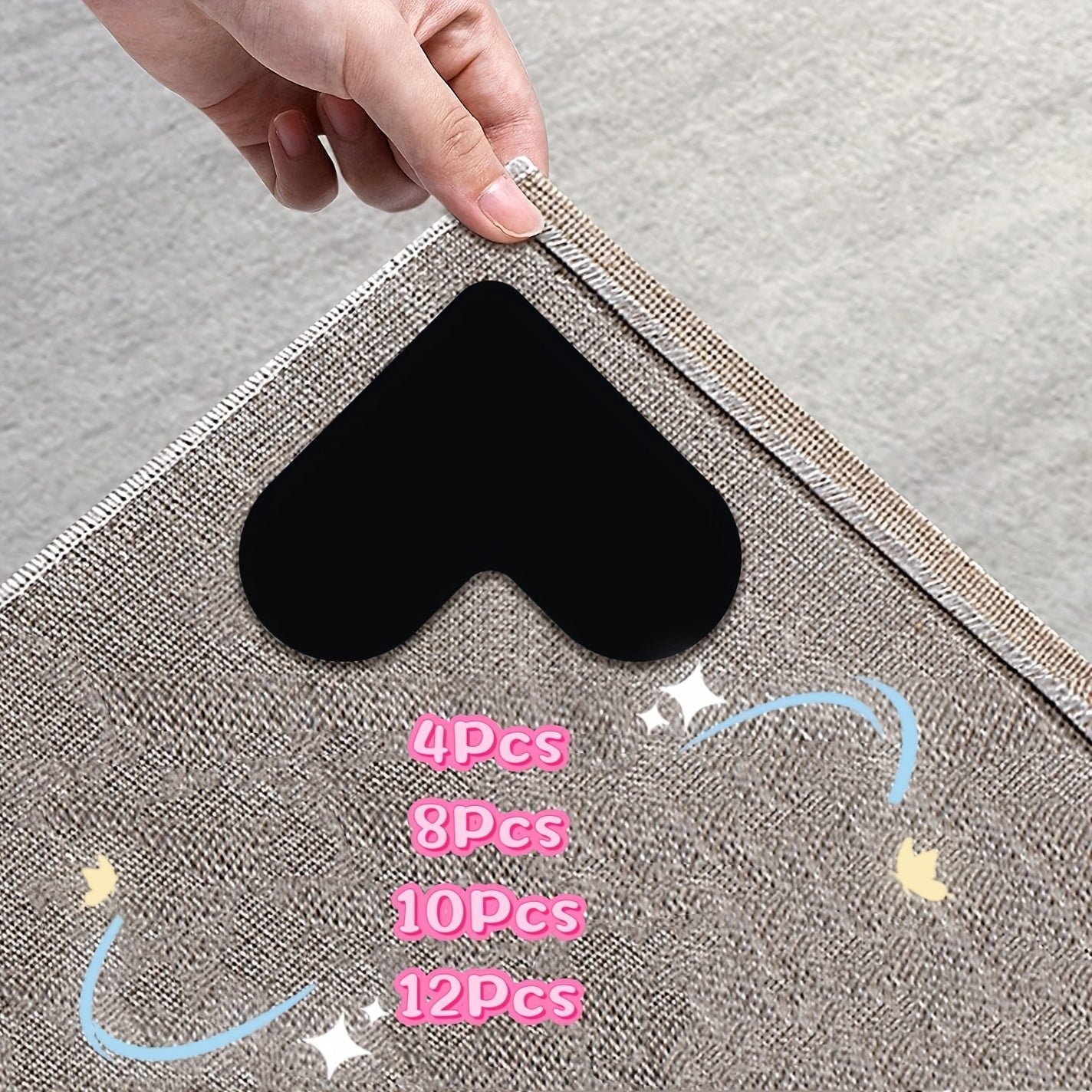 Anti-slip sticker mat for carpets, made from washable and traceless PU material, designed to prevent slipping on black carpets.