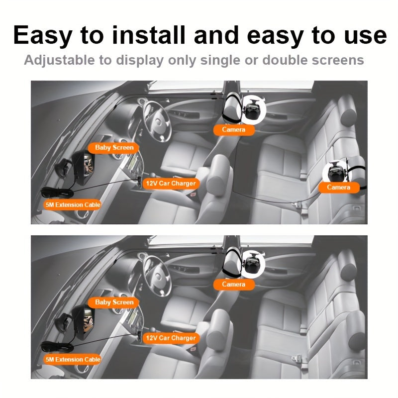 Introducing the Easy-Install 12.7cm Dual-Channel Car Mirror with IR Night Vision - A Rear-Facing Seat Safety Camera Powered by Your Car's Charger.