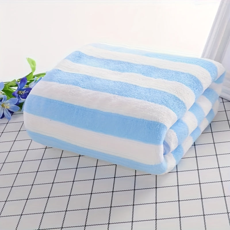 Daily essentials: Quick-drying coral fleece towel set with striped design and thick absorbent material, no hair loss.