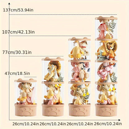 Glam style ABS animal-themed transparent doll storage rack for home and playroom decor, no electricity needed, stackable plush toy organizer.