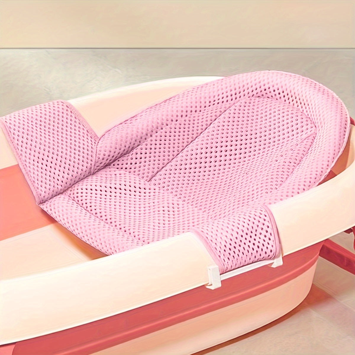 Soft Polyester Bath Support for Kids with 4-Button T-Shape Design - Available in Pink and Green for Children