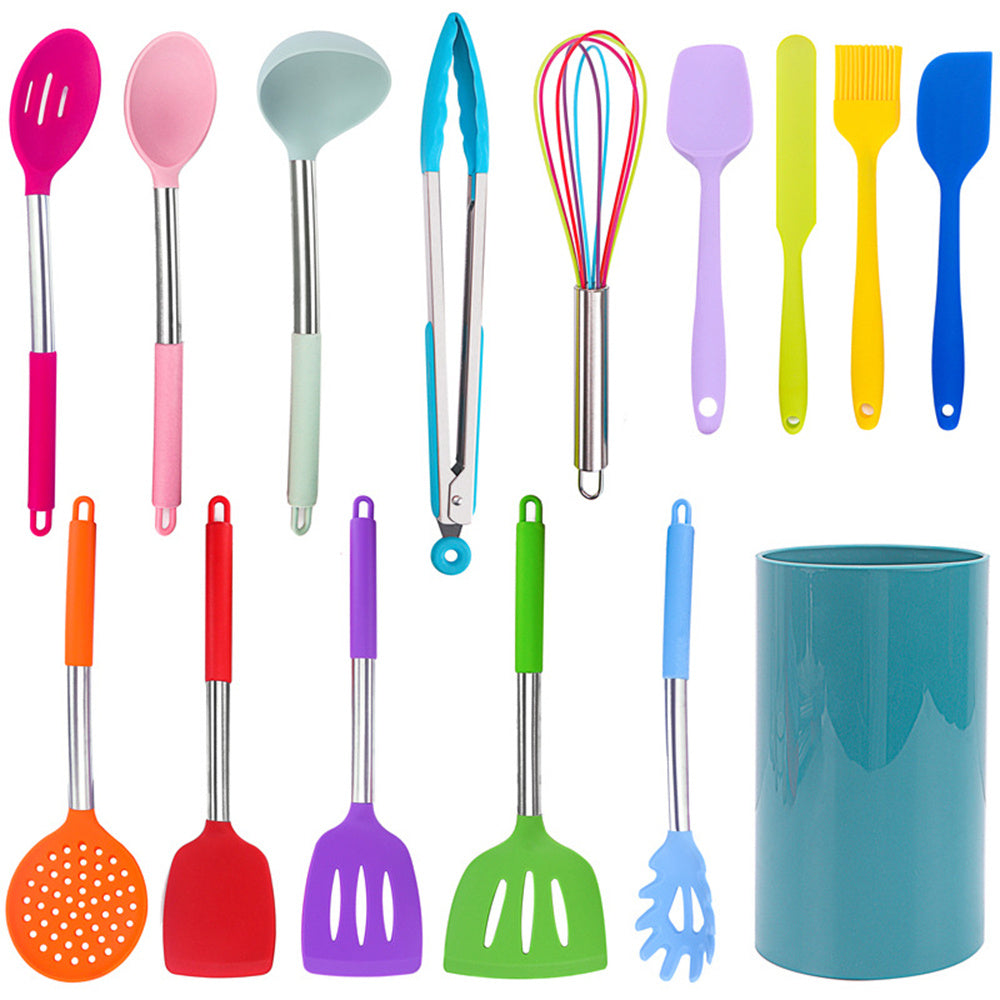 Top Pick: 15-Piece Silicone Kitchen Utensil Set with Stainless Steel Handles - Includes Slotted Spatula, Turner, Tong, Whisk, Brush, Holder, and More - Ideal for Cooking and Kitchen Tools