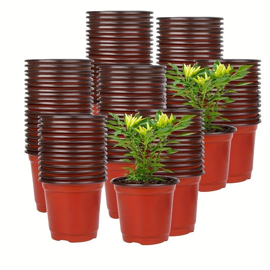 100pcs of lightweight, durable dual-color plastic flower pots for indoor and outdoor use, ideal for seed germination and cultivation.