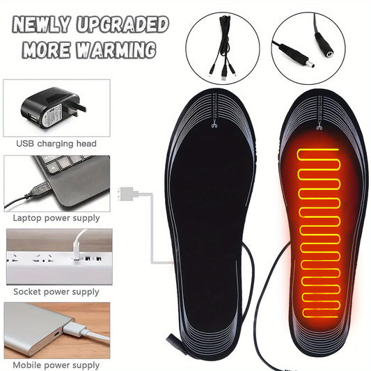 Heated shoe insoles for men and women, cuttable and washable, provide electric foot warming.