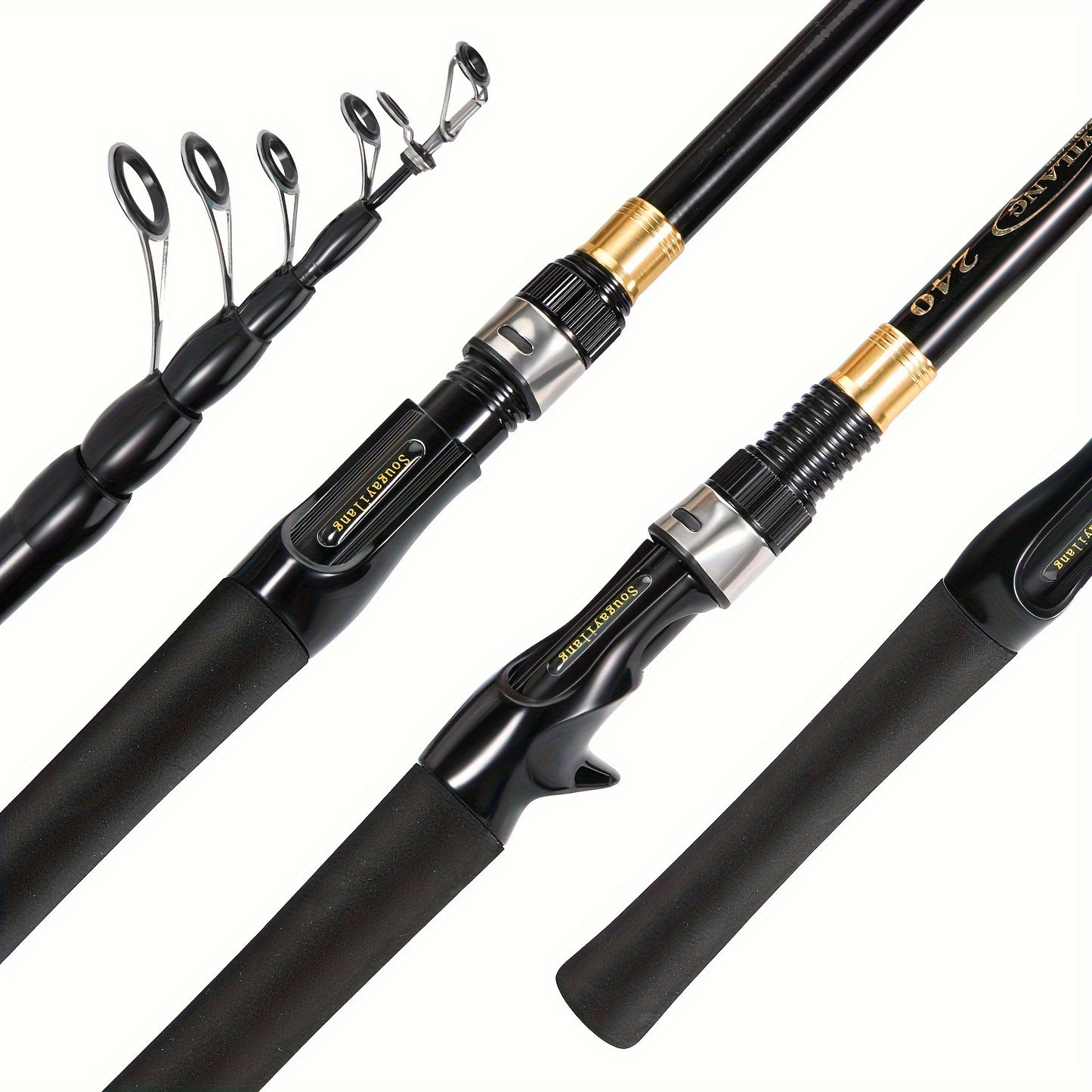 Sougayilang telescopic fishing rod made of carbon fiber with EVA handle, suitable for freshwater and saltwater fishing.