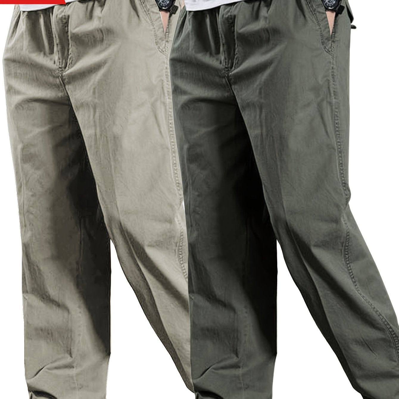 2 pure cotton casual pants for men, solid color, suitable for outdoor wear.