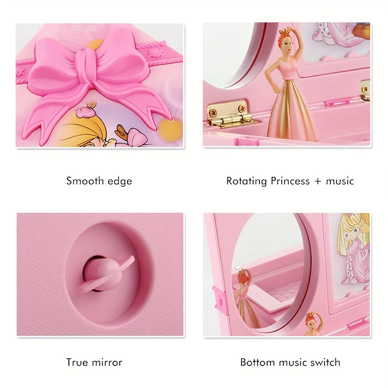 MiiYoung Ballet Dancer Music Box with Makeup Mirror - Rotating Jewelry Organizer, Ideal Birthday Present for Girls