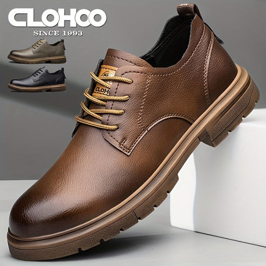 Men's split leather lace-up casual shoes with breathable and anti-skid soft soles, suitable for business office.