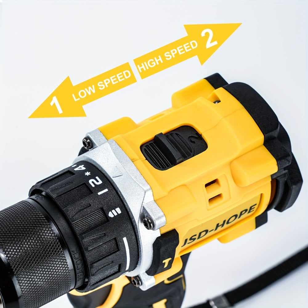 JSD-HOPE 21V-240V Cordless Impact Drill & Driver Kit for home DIY projects, with T-Wrench and Hex Shaft. Rechargeable lithium electric screwdriver made of PE material.