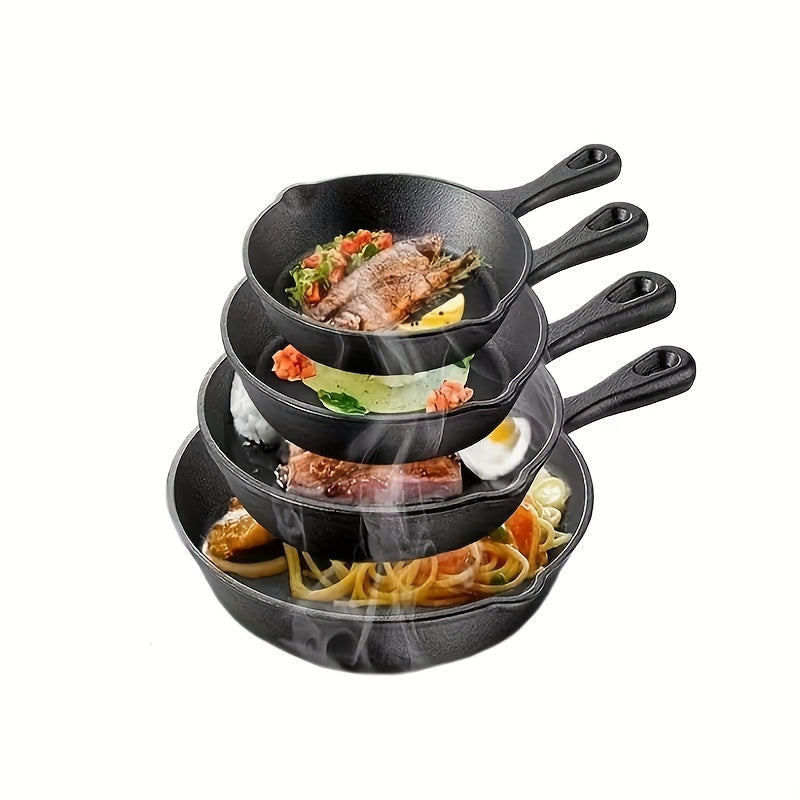 Essential Kitchen Set for Home Chefs: 4-Piece Pre-Seasoned Cast Iron Skillet Set - Versatile Cookware for Frying, Sautéing, Baking, Grilling | Durable, Even Heating Pans