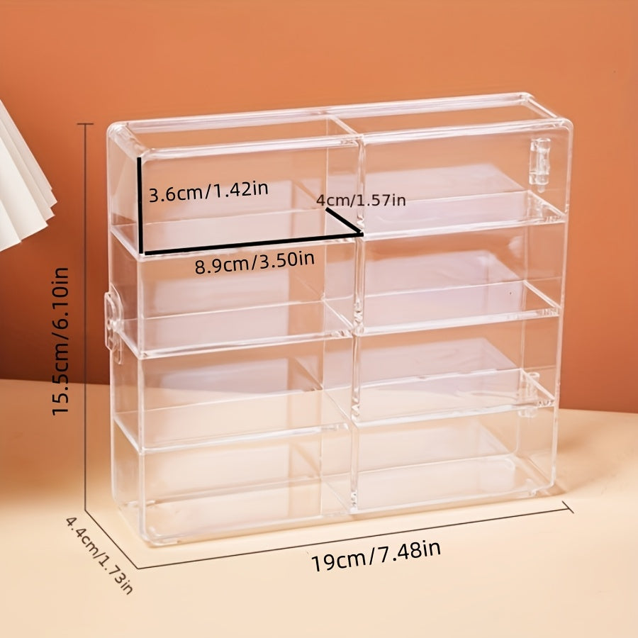 8-compartment toy car storage box with transparent organizer for alloy cars.