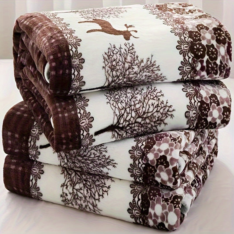 Floral Print Flannel Fleece Throw Blanket - This all-season knitted polyester blanket is perfect for multiple uses such as on the sofa, in the office, while traveling or camping. It provides comfortable and quick warmth, making it a great bedding gift