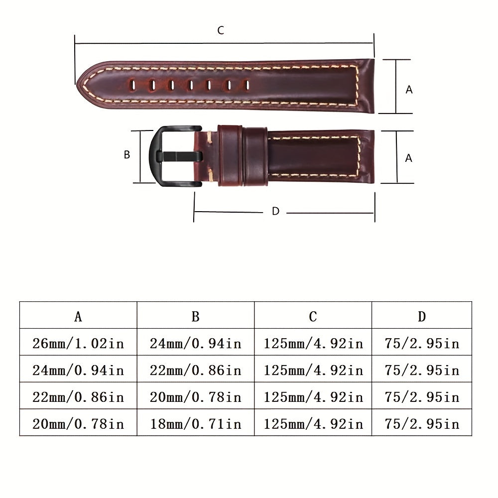 1 piece of Genuine Leather Cowhide Watch Strap, Waterproof and suitable for FT12/Apple Watch/Samsung. Perfect gift choice.