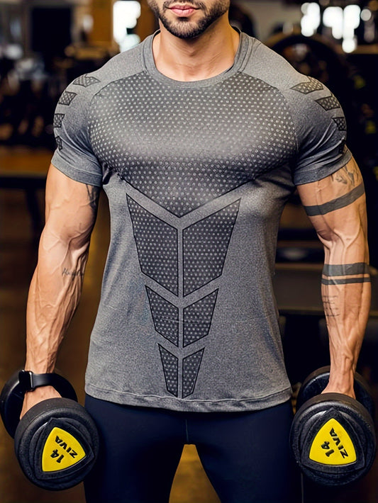 Men's Short Sleeve Round Neck Compression T-shirt for Body Building and Training, Stretch, Quick-drying, Breathable