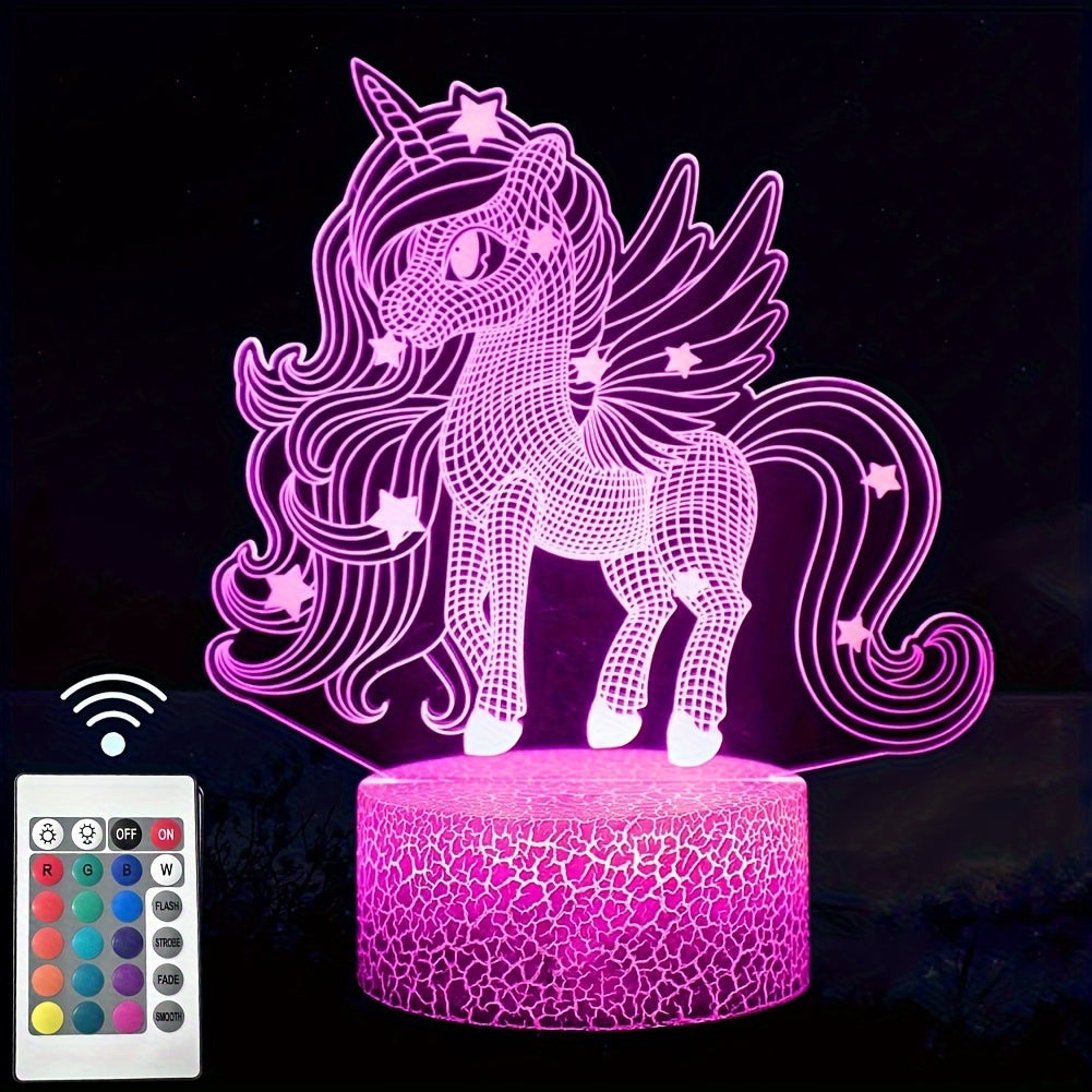 Unicorn LED Night Light with Celestial Shine - 3D Illusion, Touch-Control, USB Power