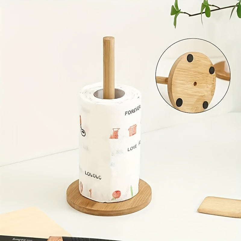 Vertical Bamboo Paper Towel Holder - Dispenser for Kitchen & Dining, Freestanding Countertop Organizer for Plastic Wrap and Cloth Towels, Kitchen Paper Towel Holder