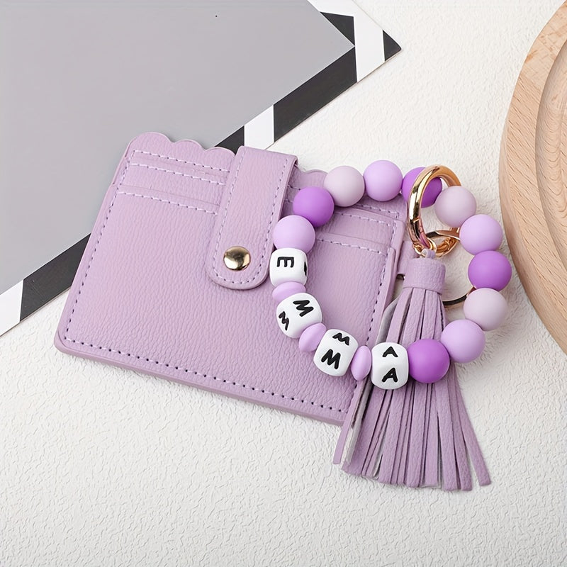 Custom PU Leather Keychain featuring Silicone Beads and Tassel - Add your Name or Initials for a Unique Touch - Great for School, Work, or Special Events