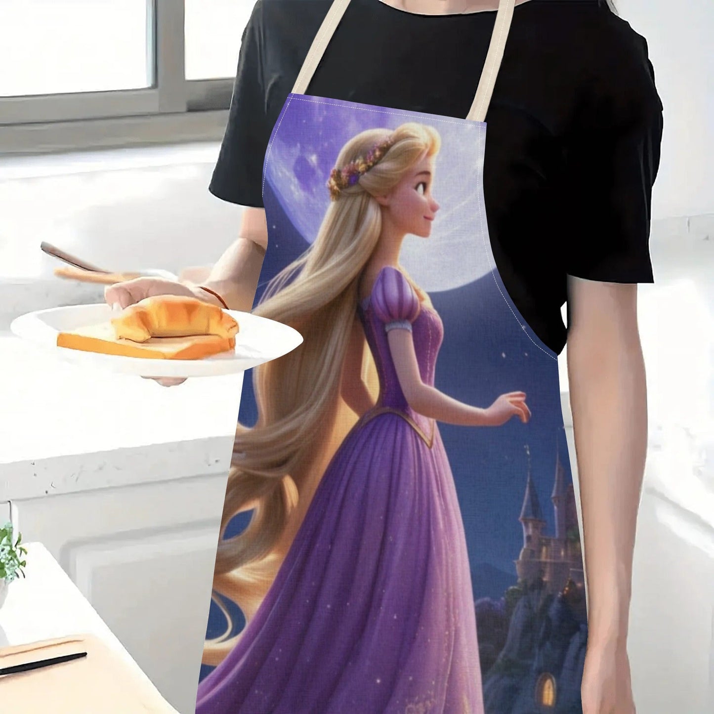 Disney Cinderella-Themed Waterproof Apron | Elegant Purple Design with Castle & Moon Illustration | Durable Polyester, One Size Fits All | Perfect for Hotels, Restaurants, Supermarkets, Fruit Shops, Milk Tea Stands, and Home Use | Storybook Style