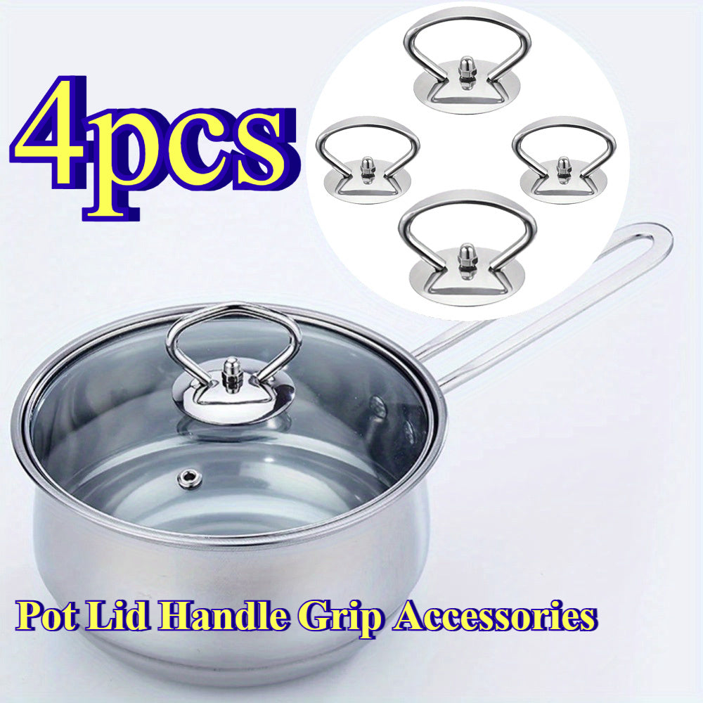 Set of 4 long-lasting stainless steel pot lid handle grips, heat-resistant replacements for cookware, essential kitchen utensil components.