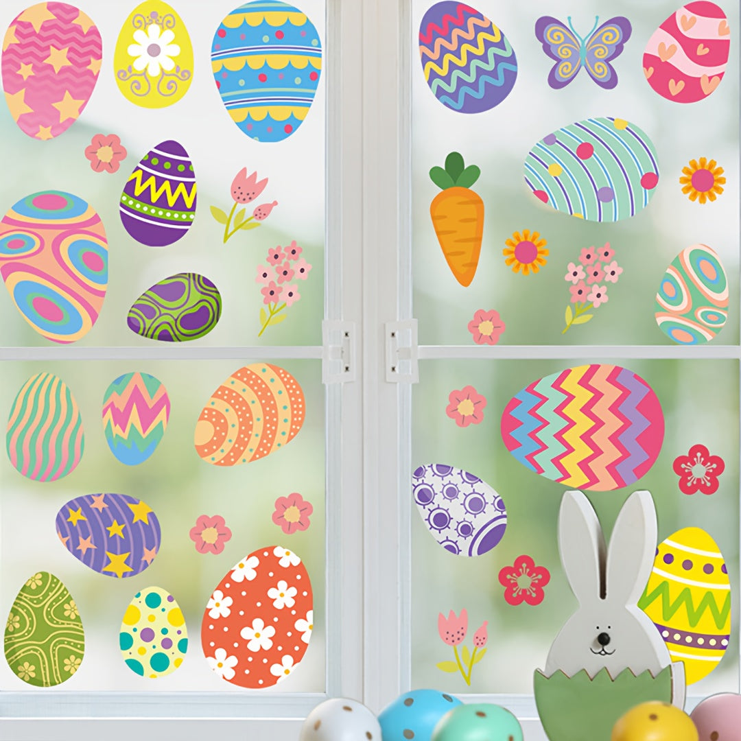 Easter Egg Window Clings - Includes 9 Sheets, Battery-Free, Easy to Apply, Ideal for Easter Party Decor & Supplies