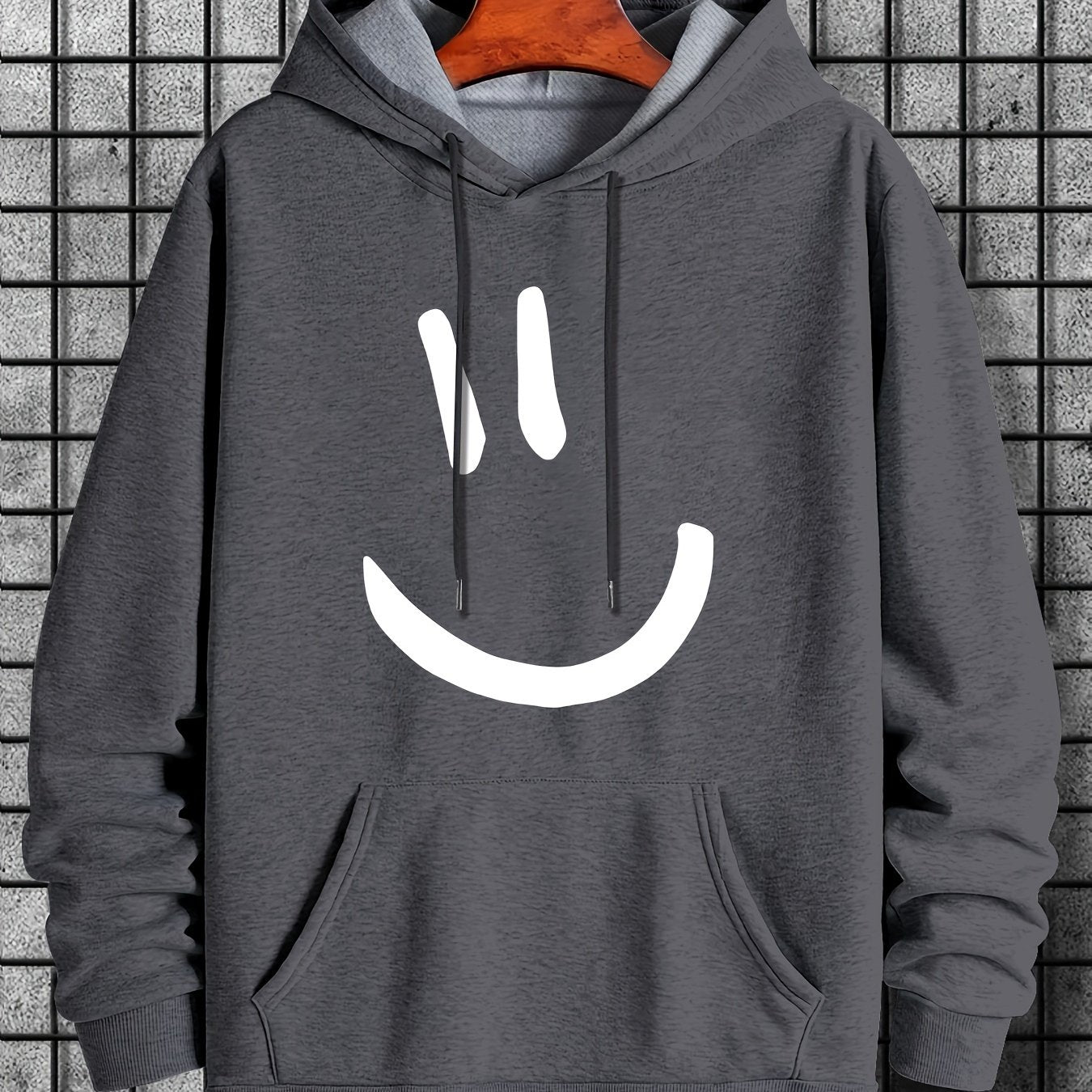 Men's cute smile face graphic print hoodie for spring/autumn, sports workout tops, plus size men's clothing.