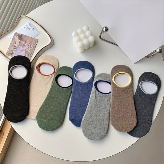 7 pairs of invisible thin mesh color matching silicone non-slip boat socks for men in spring and summer.