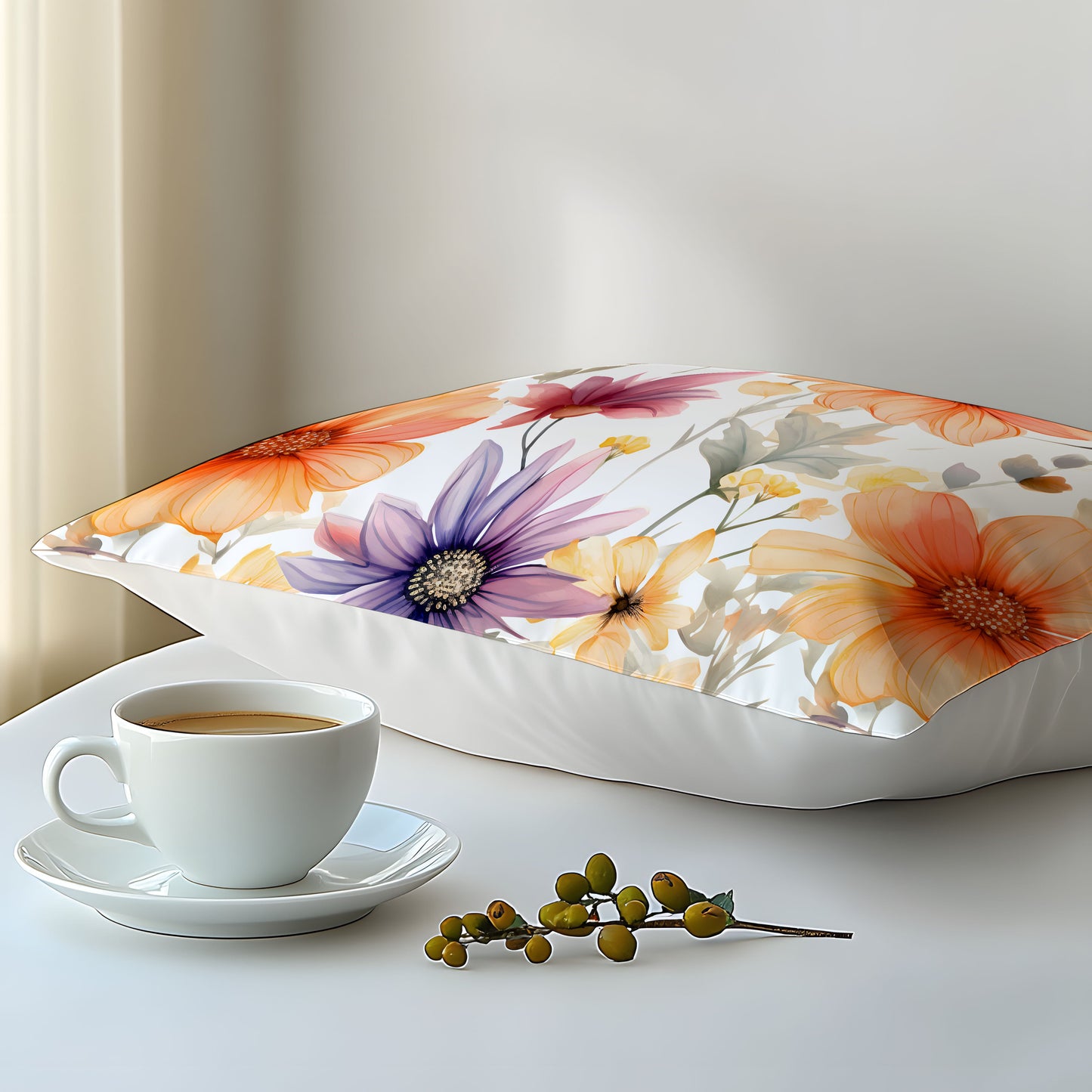 Orange Floral 3D Print Pillowcase, Made with Soft Skin-Friendly Fabric, Machine Washable and Envelope Closure. Perfect for Bedroom, Guest Room, or Hotel. Ready to Gift.