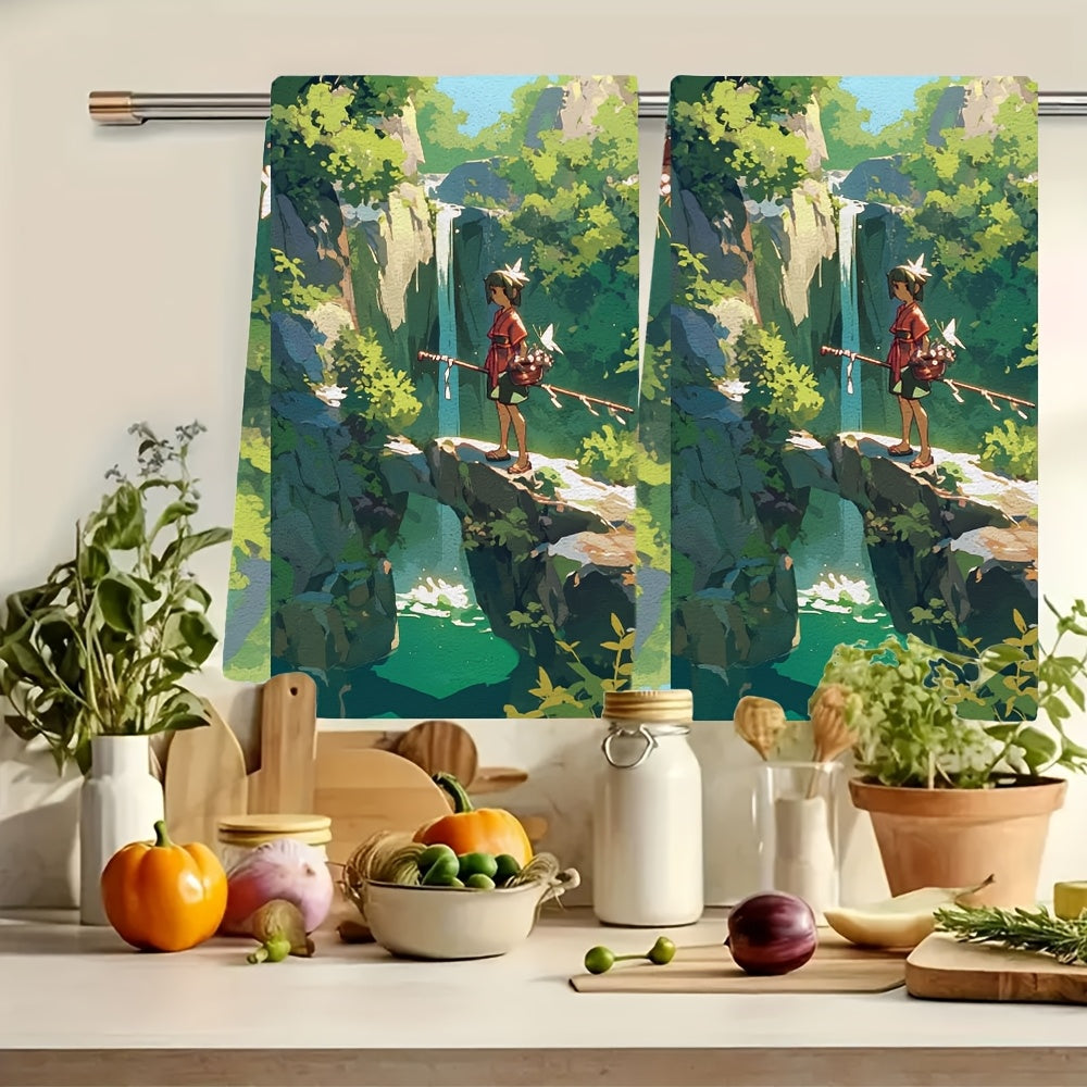 Pair of 2 Luxuriously Soft Kitchen Towels, Ideal for Exploring a Local Waterfall or Spring. These Super Absorbent Towels are Great for Decorating During the Holidays and can be Easily Cleaned in the Washing Machine. Each Towel Measures 40.64 x 60.96 cm.