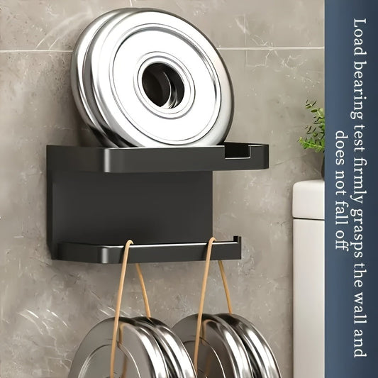 Toilet Paper Holder in Dark Gray, Made of Thick Material, Includes Phone Shelf, No Need for Punching Holes, Great for Kitchen Storage