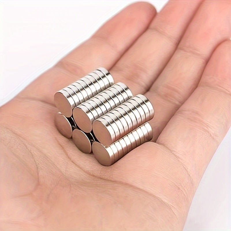 20 small round disc magnets, 8x2mm, made of sturdy metal with a premium brushed nickel finish for office, kitchen, and tool use.