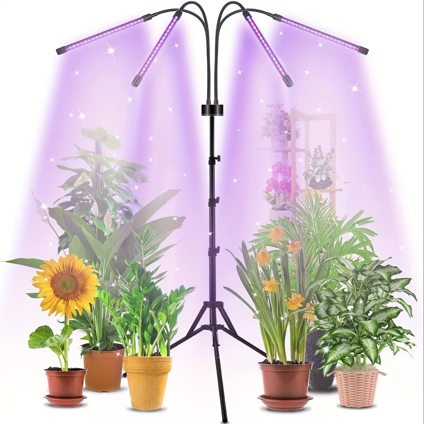 WTINTELL LED Grow Light with Stand - Full Spectrum, 10 Dimmable Levels, 3 Timer Modes, Adjustable Tripod (73.66-154.94cm) for Indoor Plants - USB Powered