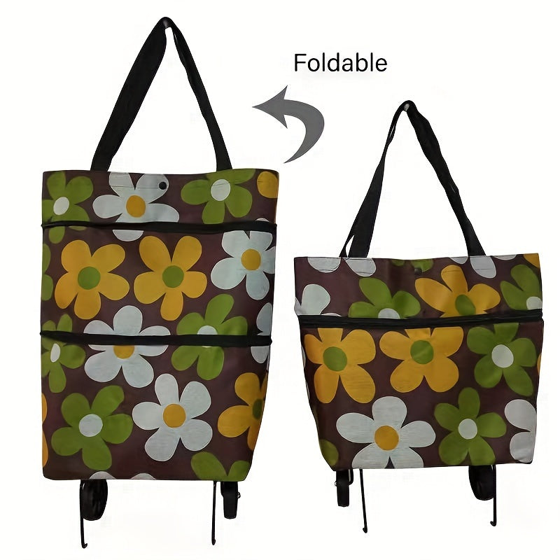 Reusable shopping bag with wheels, large capacity, foldable, multifunctional for storage and shopping.