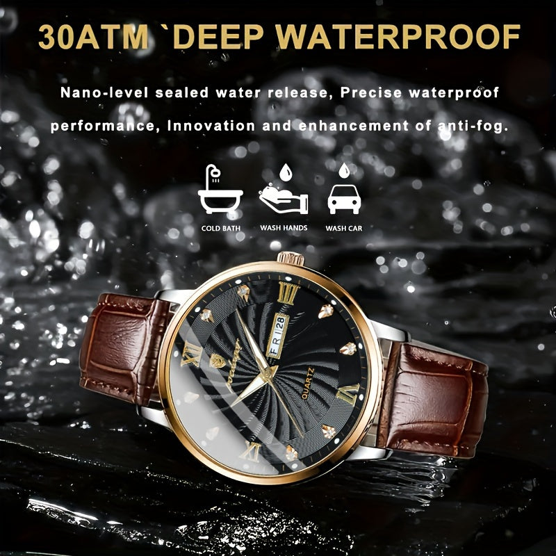 POEDAGAR Men's Business Quartz Wrist Watch with Luminous Dial, Ultra-Thin Design and Scratch-Resistant Window, suitable for daily wear and special occasions.