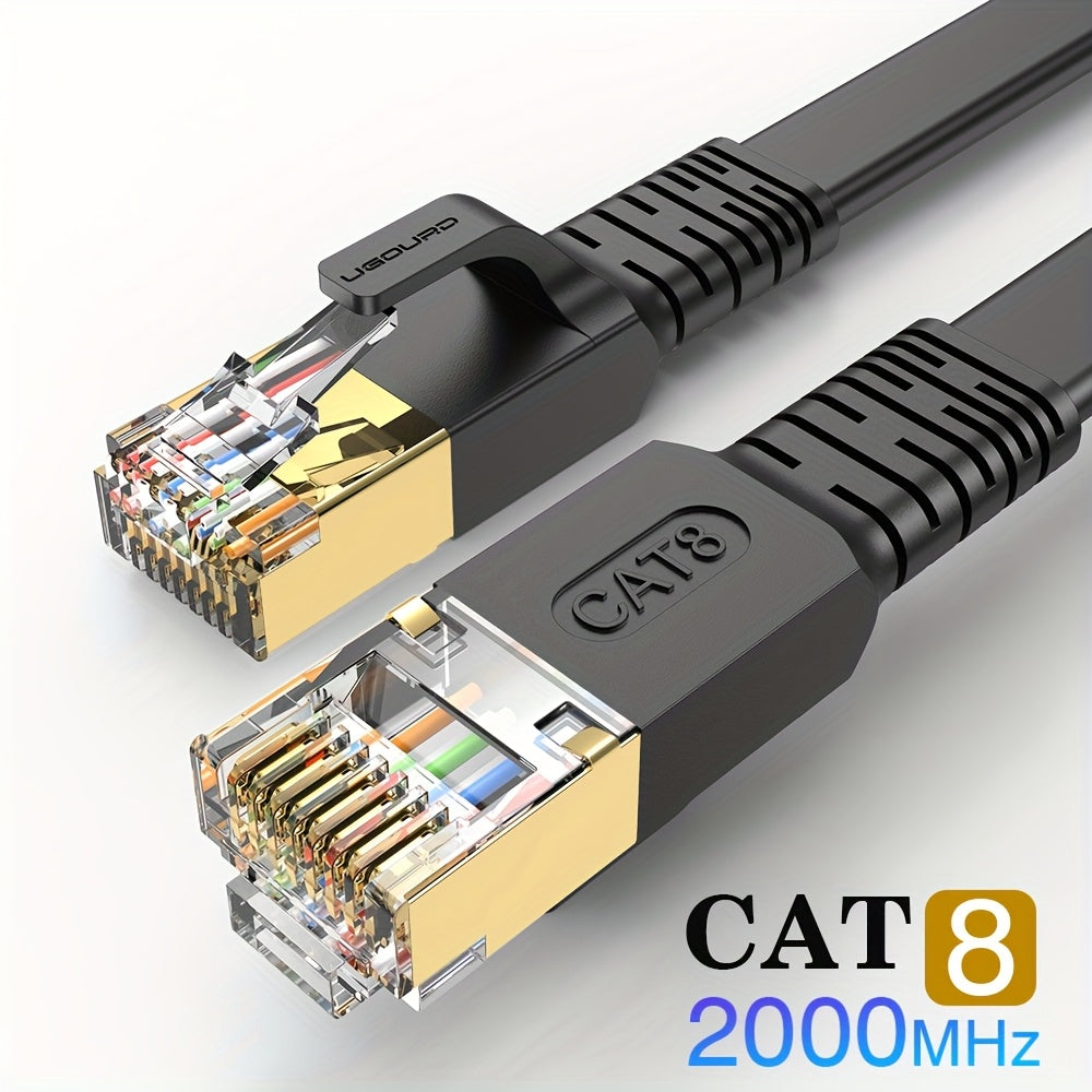 RJ45 flat Cat8 Ethernet cable with 2000MHz and 40Gbps max speed for PS5, laptops, and MacBook Pro Air.