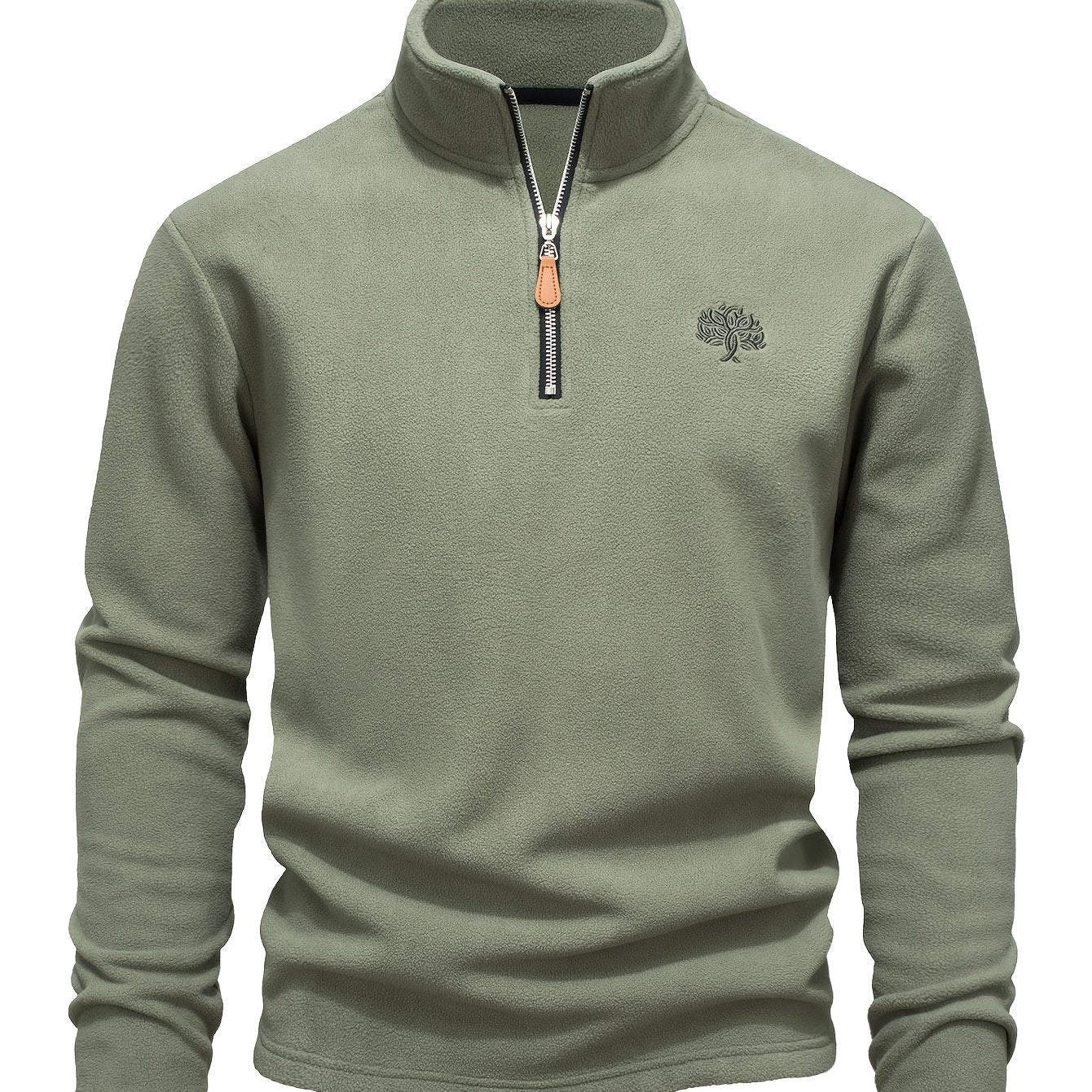 Men's solid color fleece outdoor sweatshirt with half-zip, stand-up collar design. Versatile for hiking, outdoor activities, and casual wear.