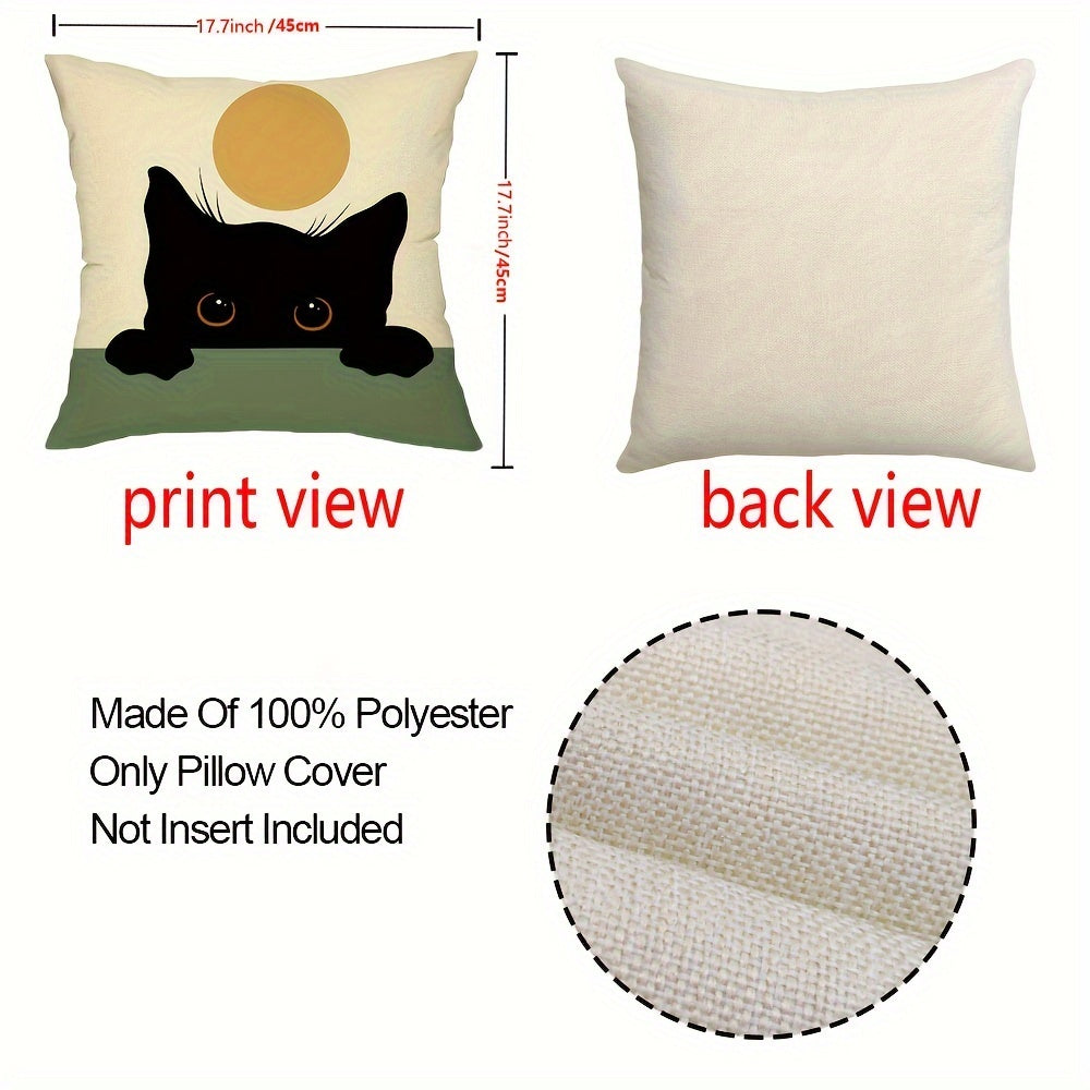 Set of 4 cat cartoon throw pillow covers, linen blend with zipper closure, machine washable, for various room types, 45.72x45.72 cm.