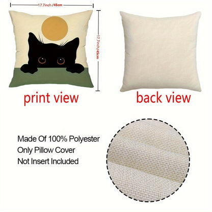 Set of 4 cat cartoon throw pillow covers, linen blend with zipper closure, machine washable, for various room types, 45.72x45.72 cm.