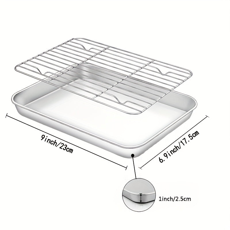 Essential Kitchen Set: Stainless Steel Baking Sheet and Cooling Rack - Safe for Dishwasher, Non-Toxic, Perfect for Compact Ovens - Great for Baking Cookies, Meats, Vegetables, and More