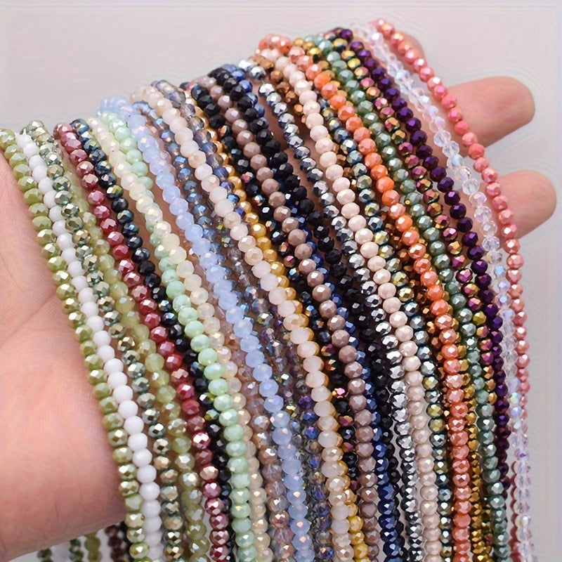 720 pieces of faceted glass rondelle beads measuring 4mm each, sold in a convenient bag. Perfect for crafting jewelry, DIY projects, and adding embellishments to clothing items such as necklaces, bracelets, and more.