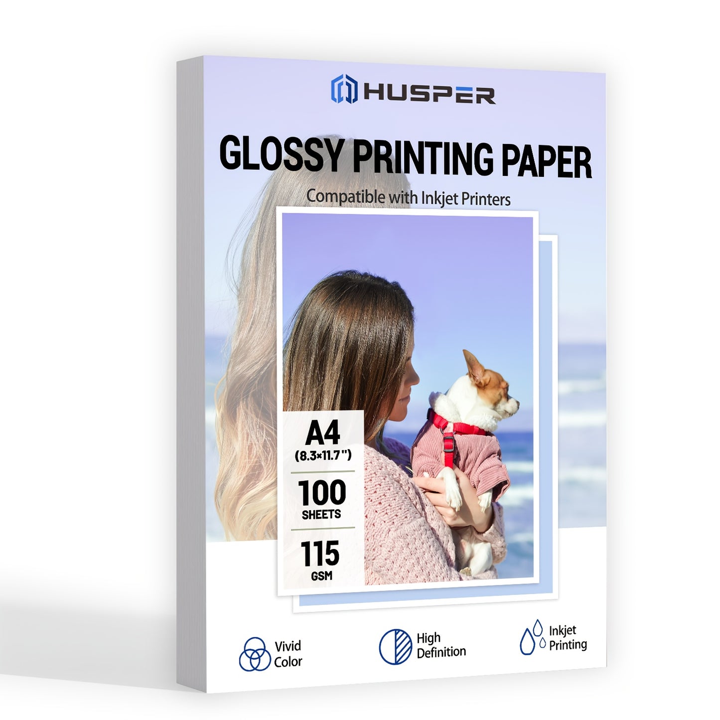 100 sheets of A4 glossy printing paper for inkjet photo printing, 115GSM thin photo paper, weighing 13.61KG with blank back.