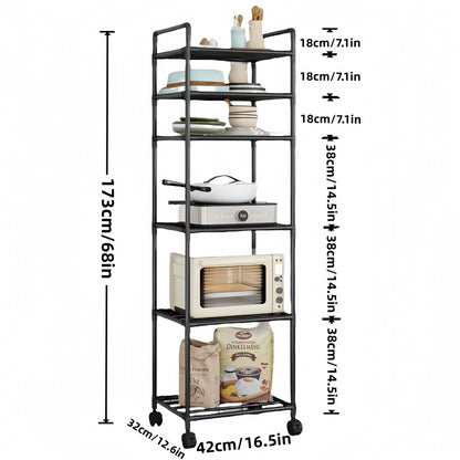 Sturdy 5-Tier Metal Kitchen Cart with Wheels, Moveable Storage Rack for Home Organization in Kitchen, Living Room, or Bathroom, Strong Reinforced Frame, No Electricity Needed.