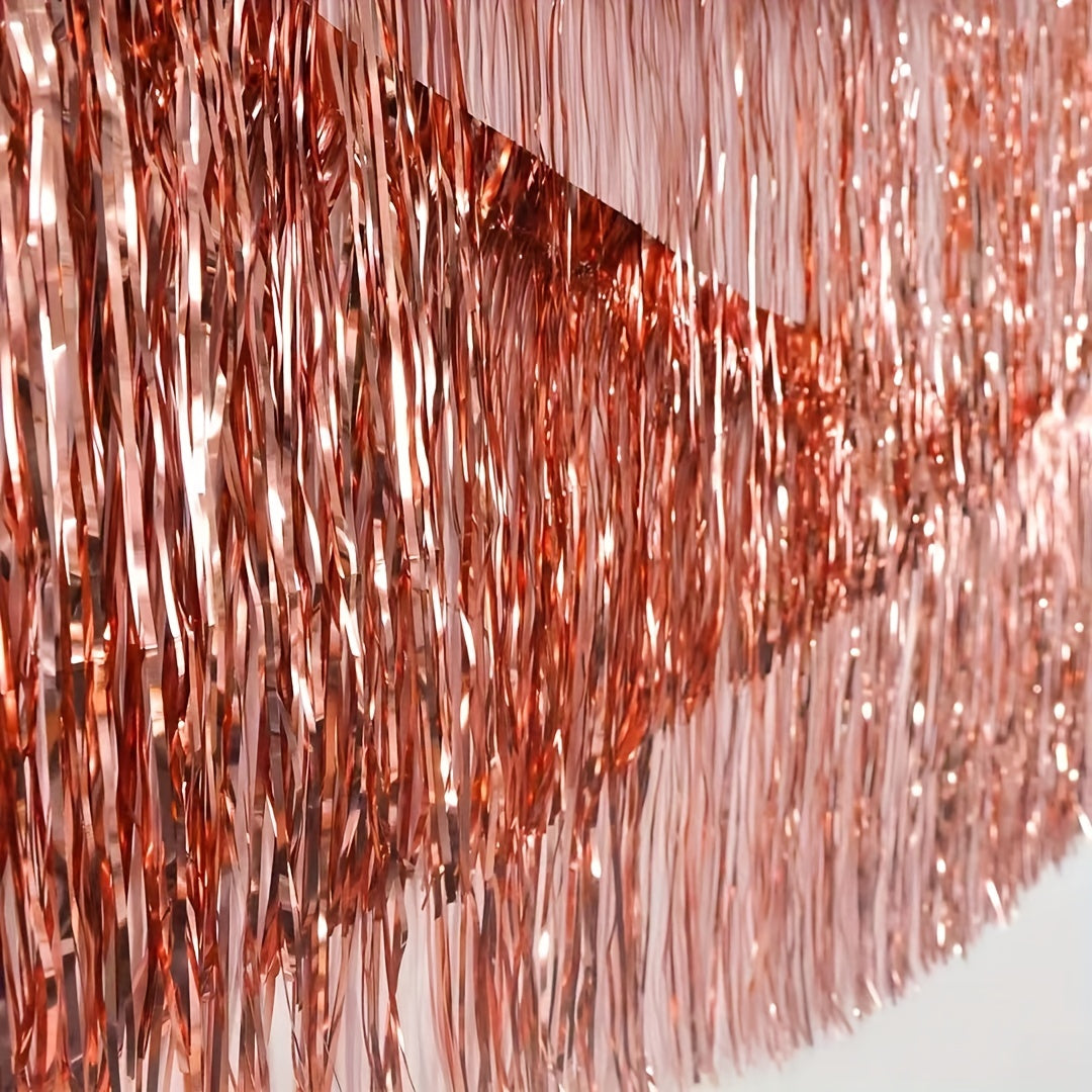 1 piece of Fringe Backdrop and Foil Curtain Backdrop in Hot Rose Pink and Princess Pink, 30 x 300cm / 1 x 10 feet each. Perfect for Streamers Party Decorations, Wall Hanging, Parade Floats, Wedding, Mardi Gras, Birthday, Valentine's Day Party Decoration.